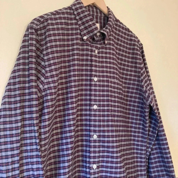 Brooks Brothers red fleece red grey grid plaid checkered  button down shirt - Picture 2 of 6